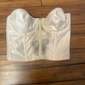 Vtg Lady Marlene34D Beige Lace Corset Bustier Lingerie Strapless Underwire Bra